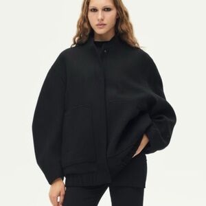 Zara Black Oversized Wool Blend Bomber Jacket
